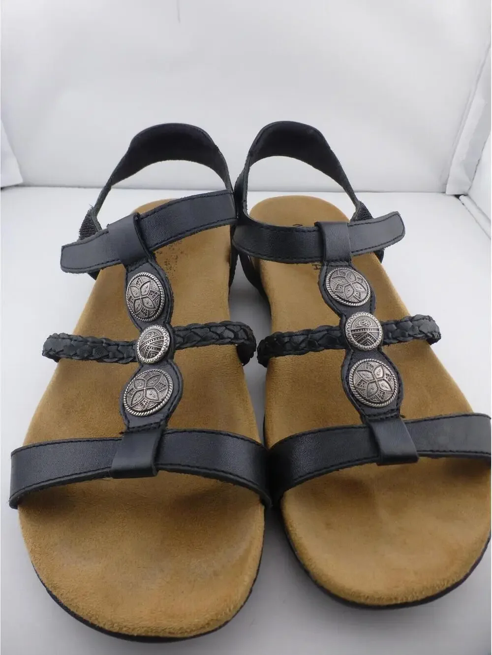 Minnetonka Lakeshore Women's Black Leather Hook & Loop Sandals US Size 8 M3 - Picture 4 of 14